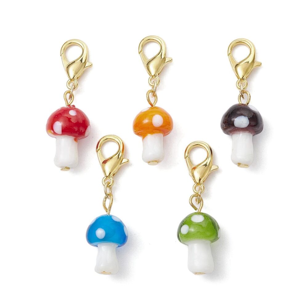 2564 50 pcs Mini Mushroom Theme Lampwork Glass Clip on Charms Vegetable